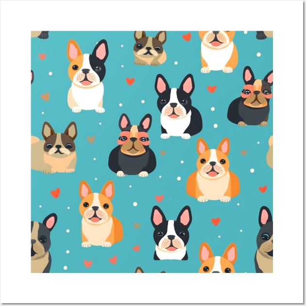 Cute cartoon French bulldog pattern 03 Wall Art by Monkiji321